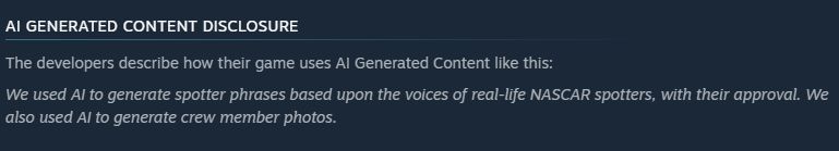 NASCAR 25 Gen AI disclosure