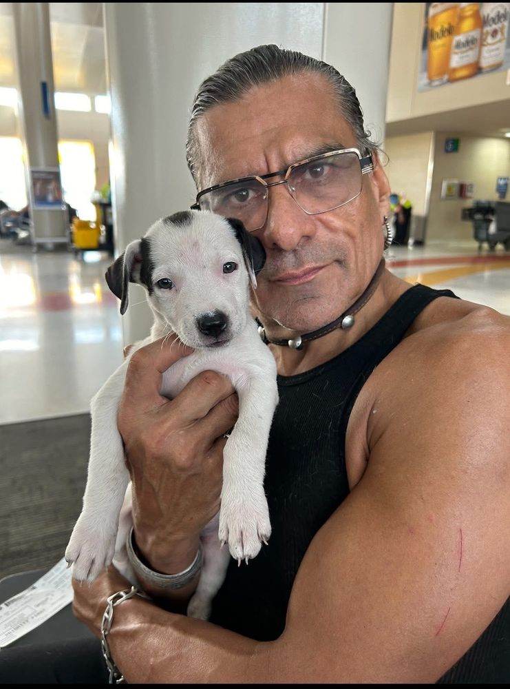 Actor John Ross with his puppy