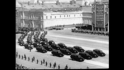 CIRCA 1950s - Communist forces parade their weaponry and military power through soviet cities in the 1950s.