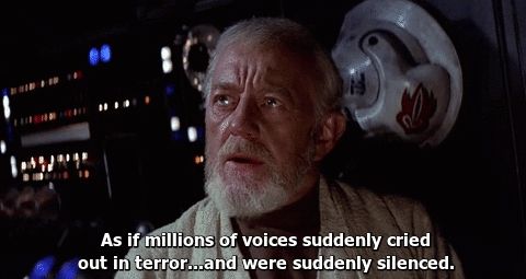 Ben Kenobi with the words "... as if millions of voices suddenly cried out in terror... and were suddenly silenced"