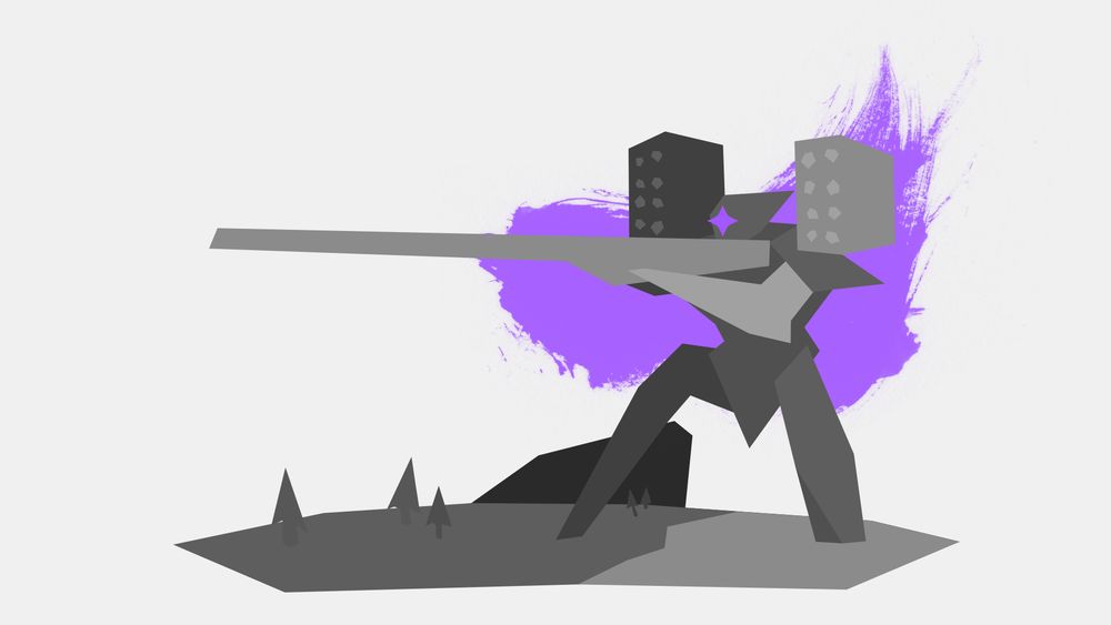 A vector image of mecha with a long rifle and massive rocket launchers