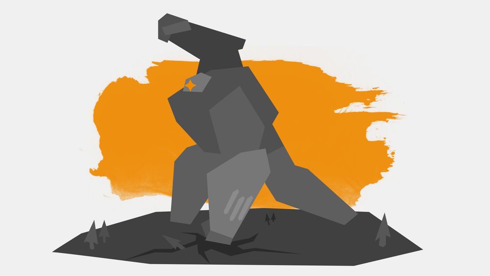 Minimal sprite for a mecha with really bug arms smashing the ground