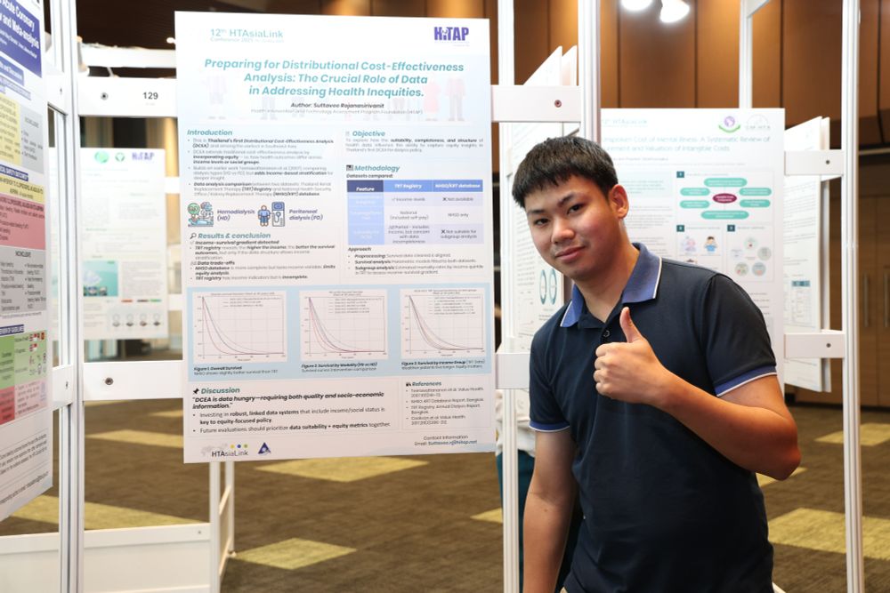 We’re proud to have Mr. Suttavee Rojanasirivanit and the “DCEA Dragon Team” from HITAP presenting a poster titled: “Preparing for Distributional Cost-Effectiveness Analysis: The Crucial Role of Data in Addressing Health Inequities” at the 12th HTAsiaLink Conference 2025 in Singapore!