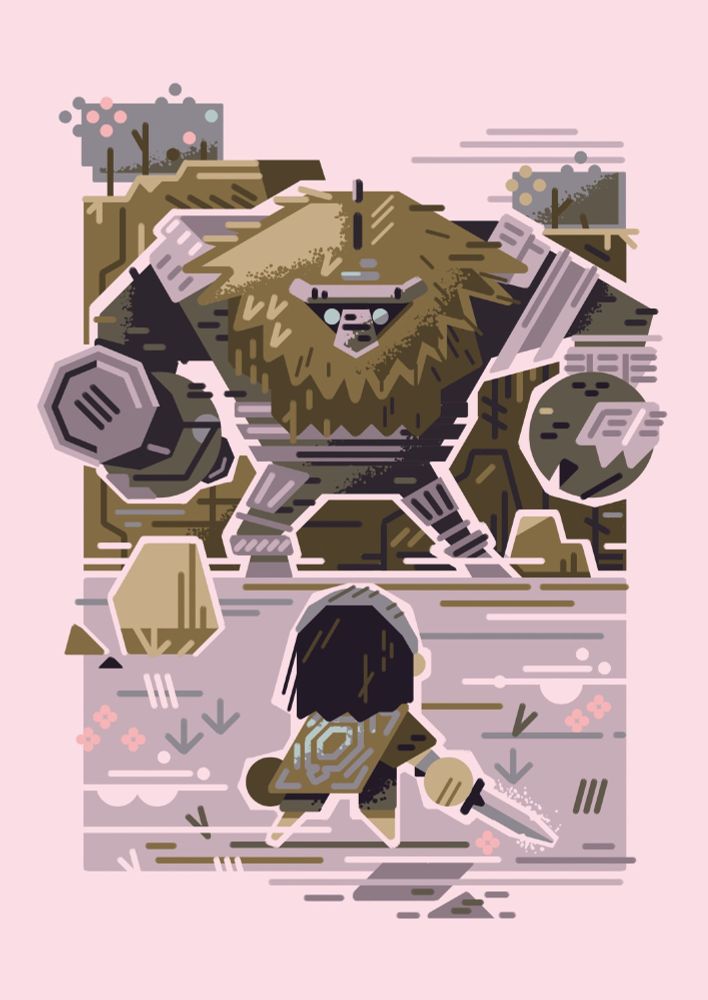 2023 Boss battle portrait of the first colossus from Shadow of the Colossus | 1 of 3 postcards commissioned for the People Make Games patreon