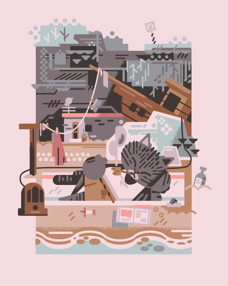 2024 limited color fantasy pet commission

an old poly-dactyl cat lounges on the beach smoking a pipe, his laundry and home behind him nestled into a cliffside