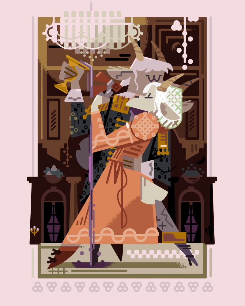 2024 Anthro Commission 

Two horned goats dance in a richly colored ballroom, spilling wine in their reverie 