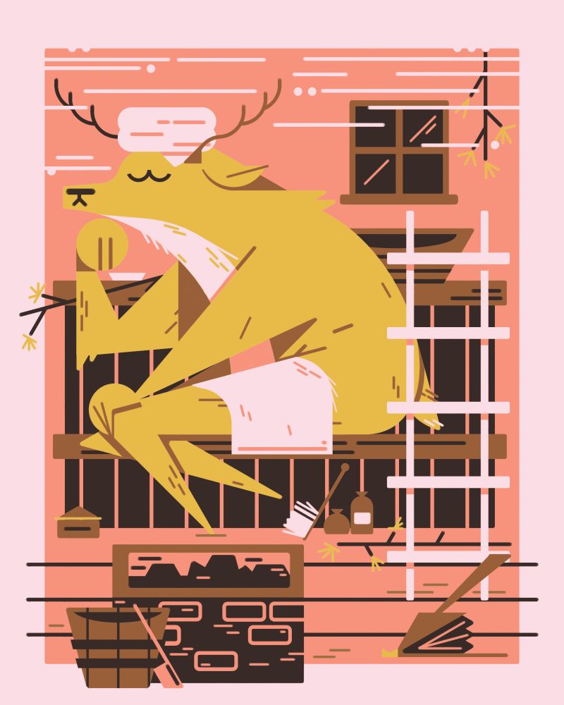 2022 commission

a deer rests in a steamy sauna- commissioned by a client celebrating their experiences in gay bathhouses