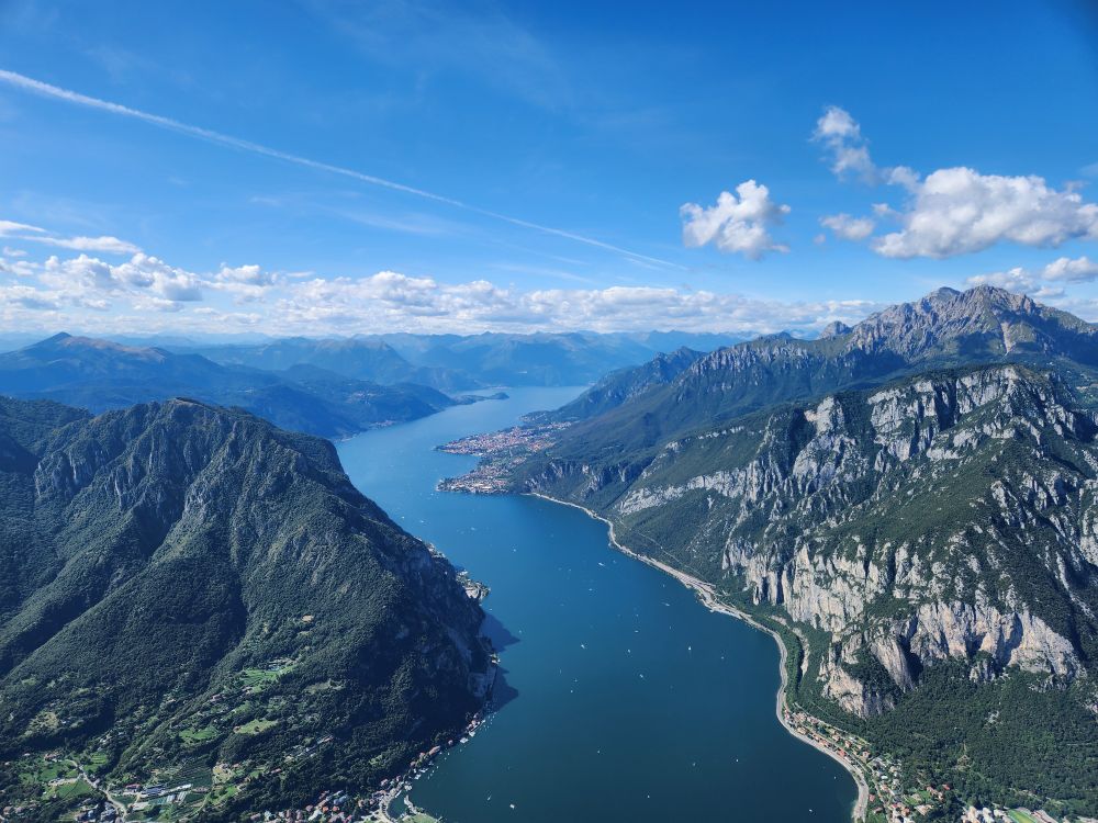 Aerial photo taken above Lecco towards Lake Como