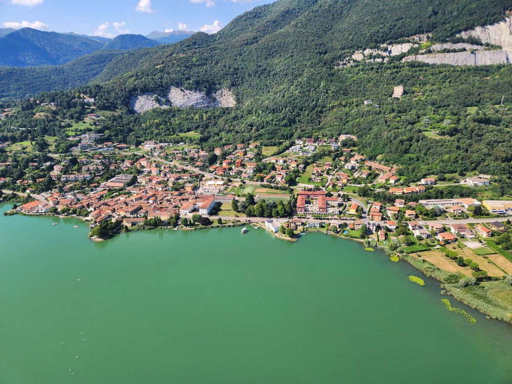 Aerial foto of Pusiano at lake Pusiano, Italy
