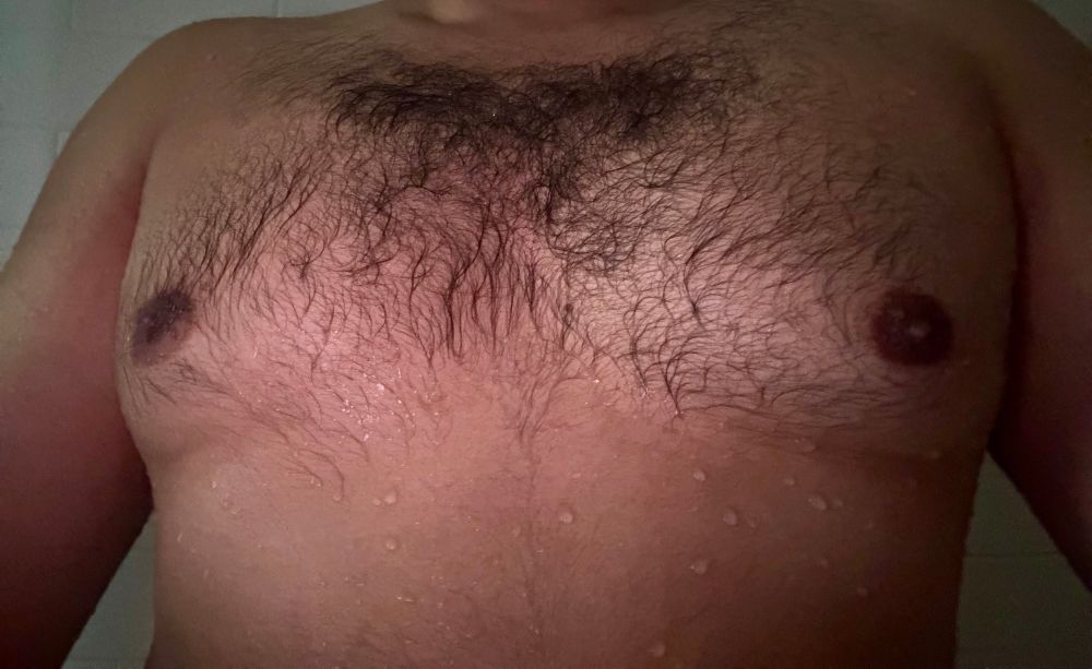 Hairy, wet chest