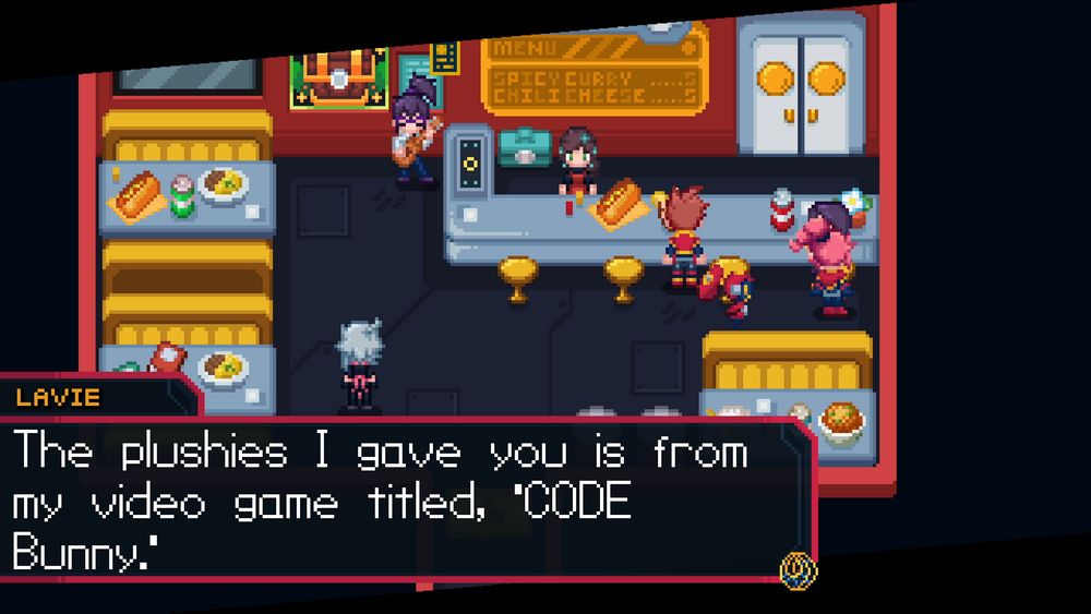 Chapter 4. Talking to Lavie in Colony Silica's Cafe. She directly mentions the game CODE Bunny.