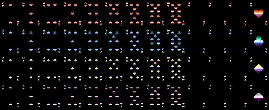 Hearts: Lesbian, Clubs: Gay, Diamonds: Nonbinary, Spades: Asexual