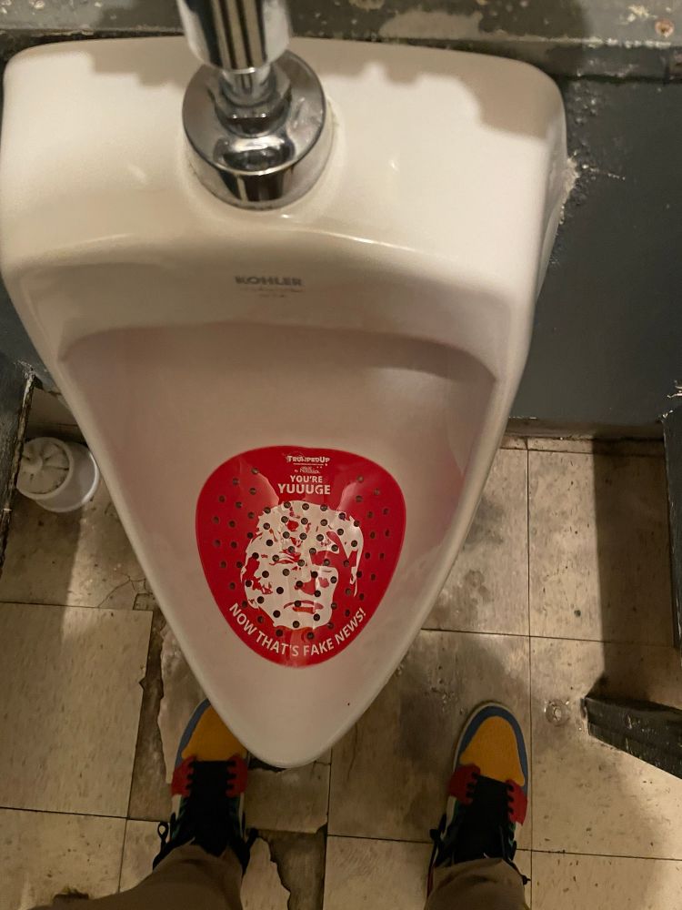 Pissing on trumps face (because it’s on the thing at the bottom of a urinal)