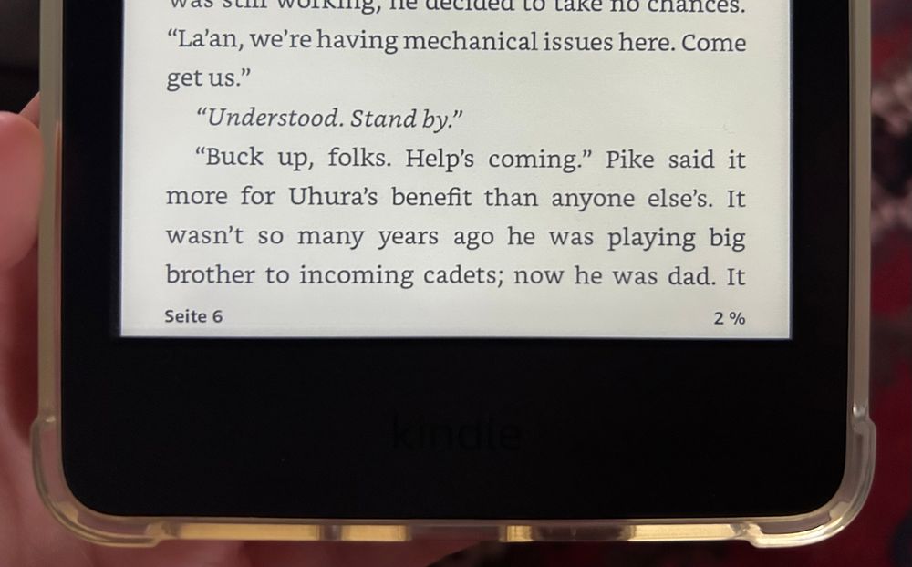 Short passage from “Star Trek: Strange New Worlds: The High Country”

"La'an, we're having mechanical issues here. Come get us."
"Understood. Stand by."
"Buck up, folks. Help's coming." Pike said it more for Uhura's benefit than anyone else's. It wasn't so many years ago he was playing big brother to incoming cadets; now he was dad.