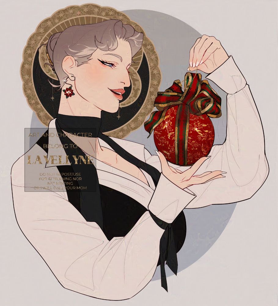 oc elisyil looking at her christmass ball, smiling