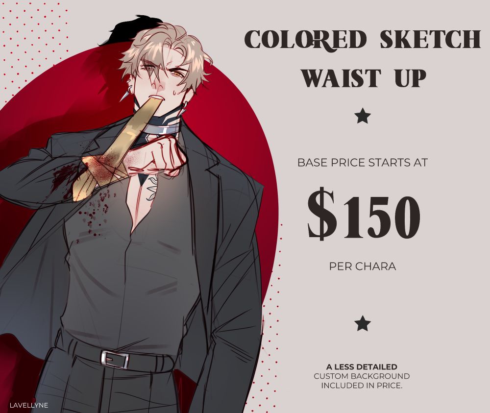 coloured sketch waist up $150