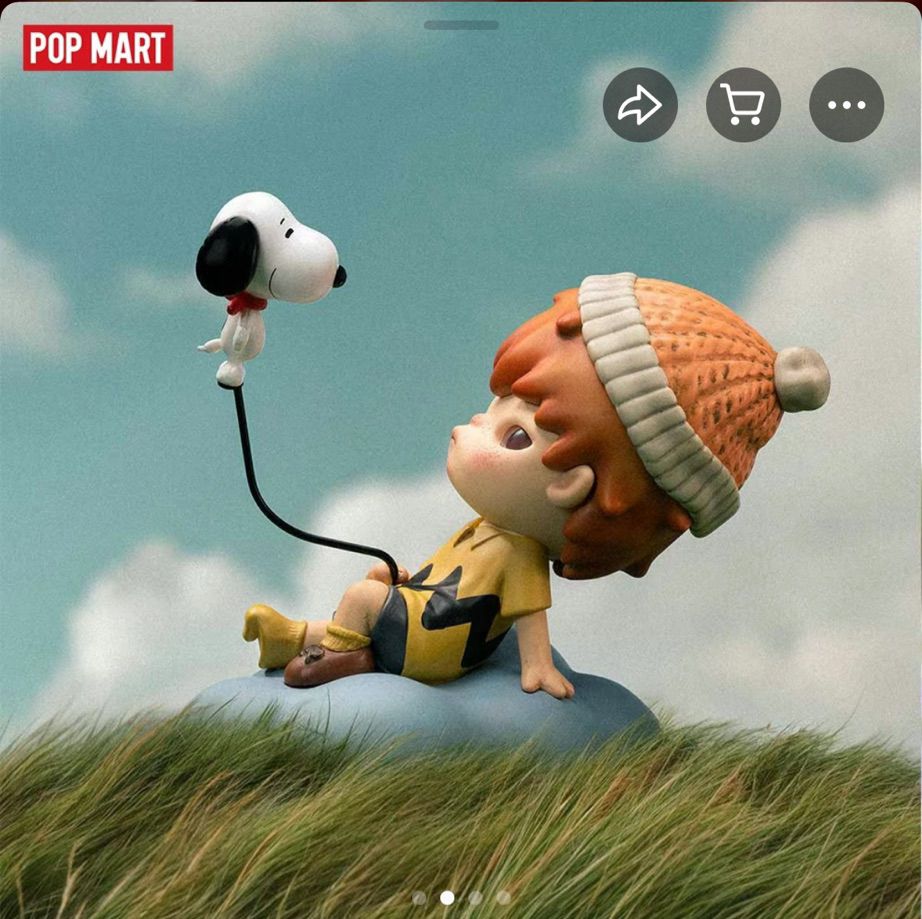 Pop mart hirono x snoopy figure, hirono dressed like snoopy from the side view