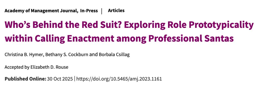 Screengrab of an article in Academy of Management Journal entitled "Who’s Behind the Red Suit? Exploring Role Prototypicality within Calling Enactment among Professional Santas".
