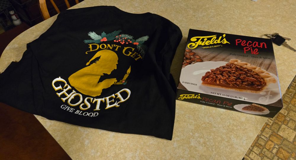 tshirt and Fields pecan pie box