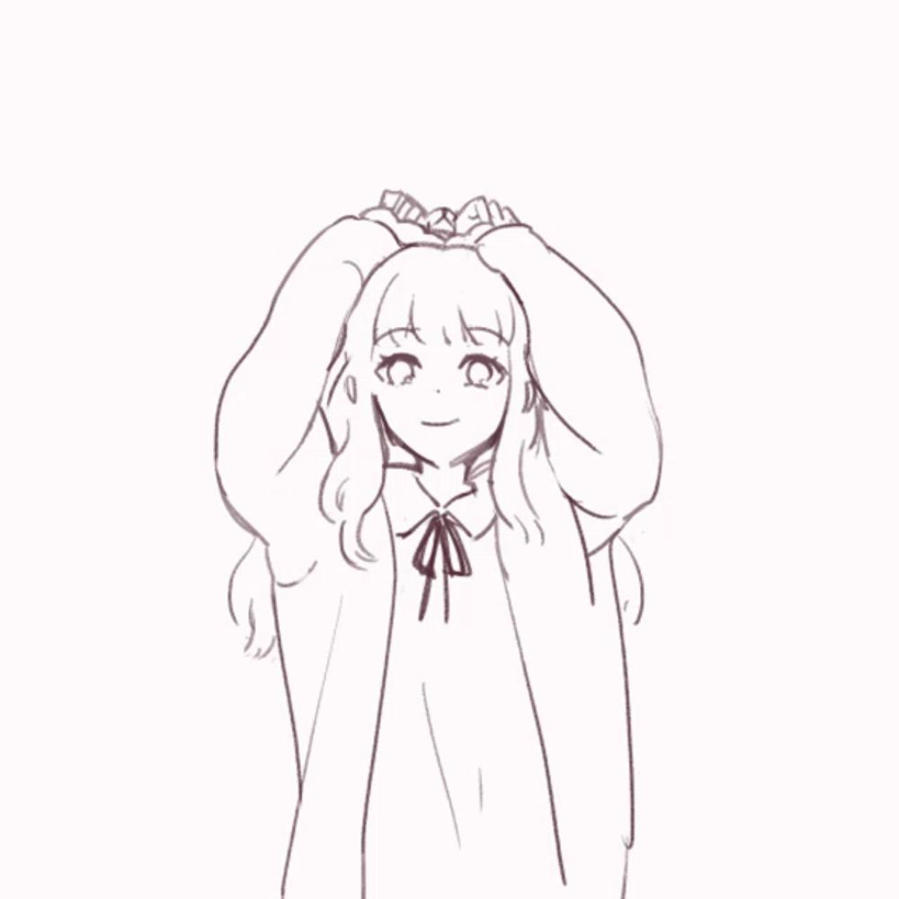 a drawing of a girl making a heart shape with her hands