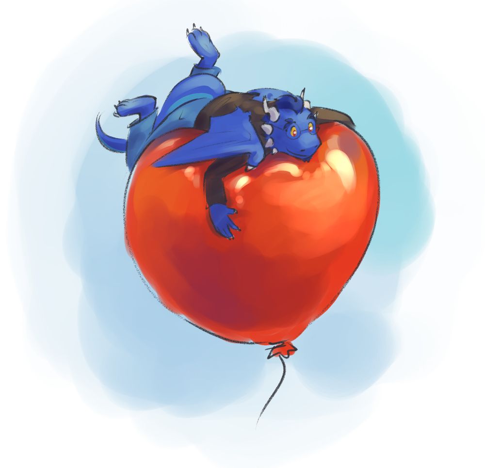 Draxos hanging to the top of a balloon