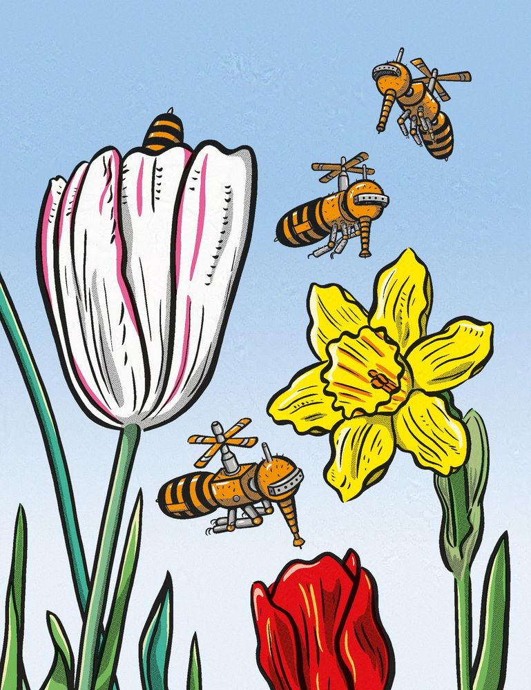 artwork by Michaela Konrad, limited edition of screenprinting, bees, robot bee, robotic bee, drones, flowers, bee, biodiversity crisis, Austrian art, art from Vienna, austrian artist