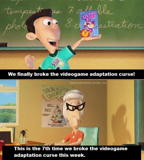 "This is Ultralord" meme but the dialogue is replaced: one character says "We finally broke the videogame adaptation curse" while the other replies "This is the seventh time we broke the videogame adaptation curse this week".