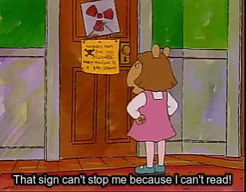 a cartoon of a girl standing in front of a door that says that sign can 't stop me because i can