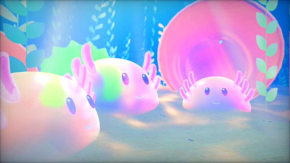 a shot of the happy axolotl family