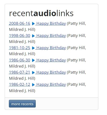 Recent audio links added to bobserve.com

Various Happy Birthday performance links to audio