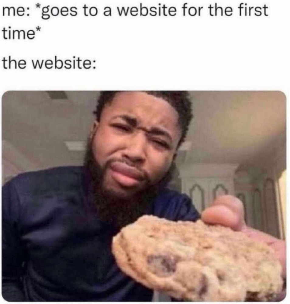 me: goes to a website for the first time 

the website: a man handing a cookie to the viewer