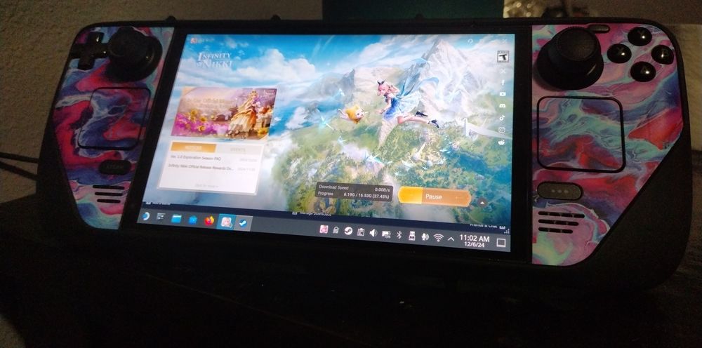 my Steam Deck in desktop mode, downloading Infinity Nikki from the launcher