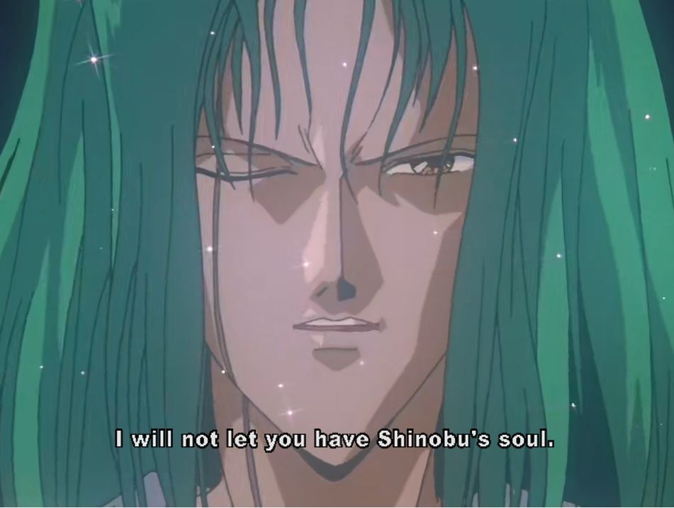 Itsuki, the demon saying: "I will not let you have Shinobu's soul."