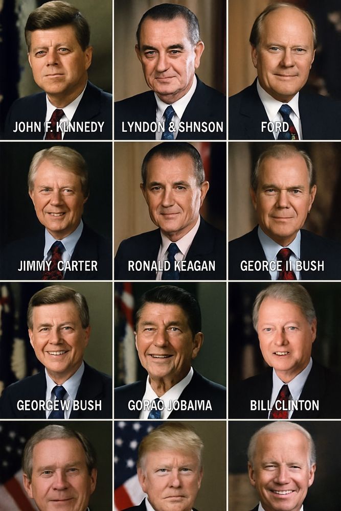 An image of the 12 most recent presidents with their names generated by ChatGPT. Clearly this isn't accurate as it cut off the three presidents that it deemed as being the most recent and only getting the names of Bill Clinton and Jimmy Carter correct while only at best two portraits correct.