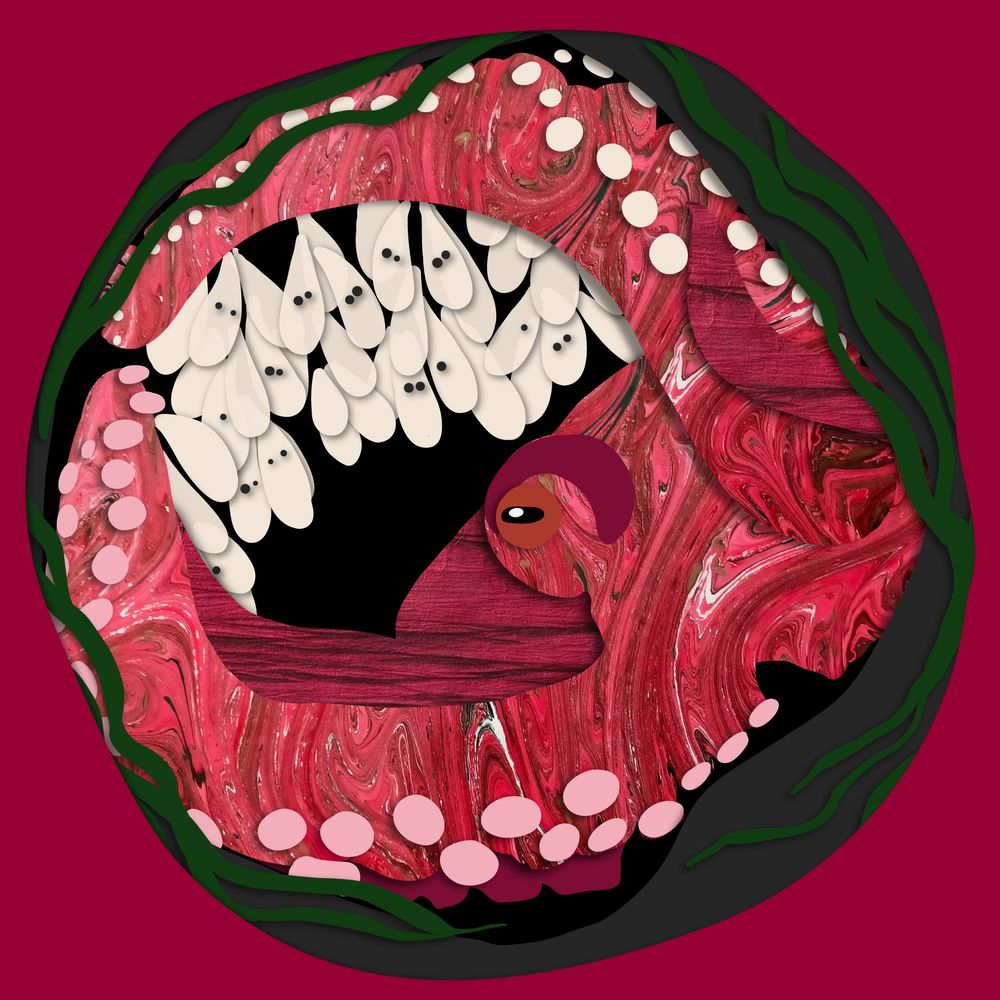 Digital papercut illustration of an octopus protecting its clutch of eggs