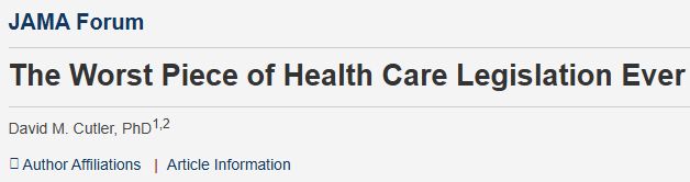 Piece in JAMA Health Forum written by David Cutler entitled, 