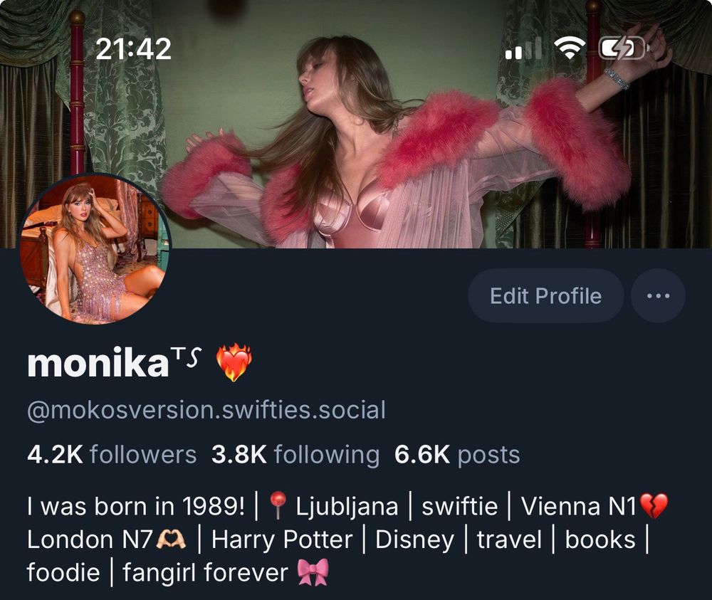 Bluesky profile screenshot of @mokosversion.swifties.social