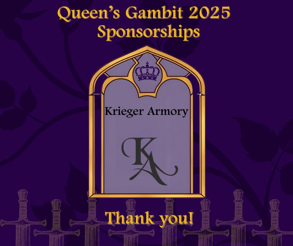 Image announcing a sponsor: Text reads "Queen's Gambit 2025 Krieger Armory" with the KA logo and Thank you!