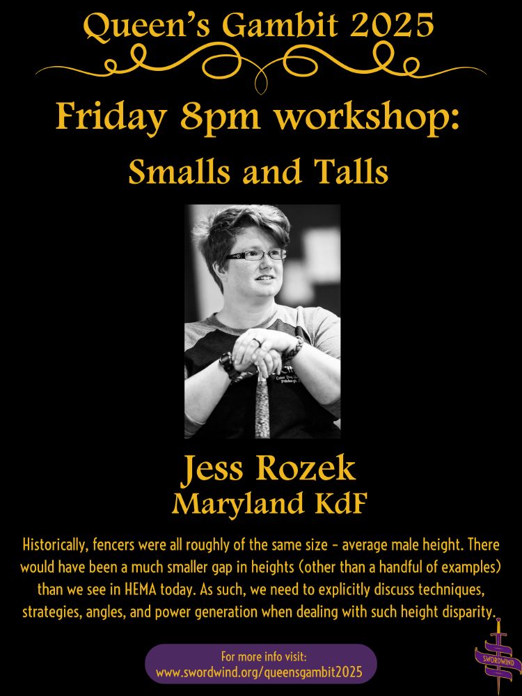 Poster for Queen's Gambit announcing Jess Rozek Maryland KdF as a speaker/presenter Friday at 8pm