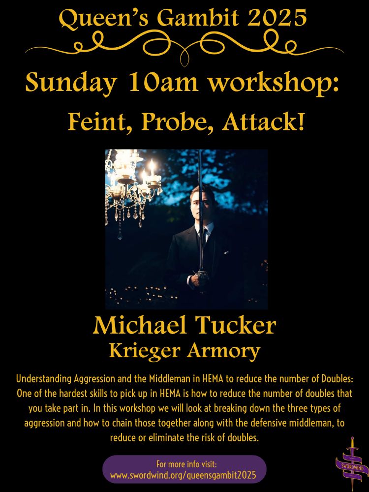 Poster announcing a workshop by Michael Tucker on Feint, Probe, Attack. 