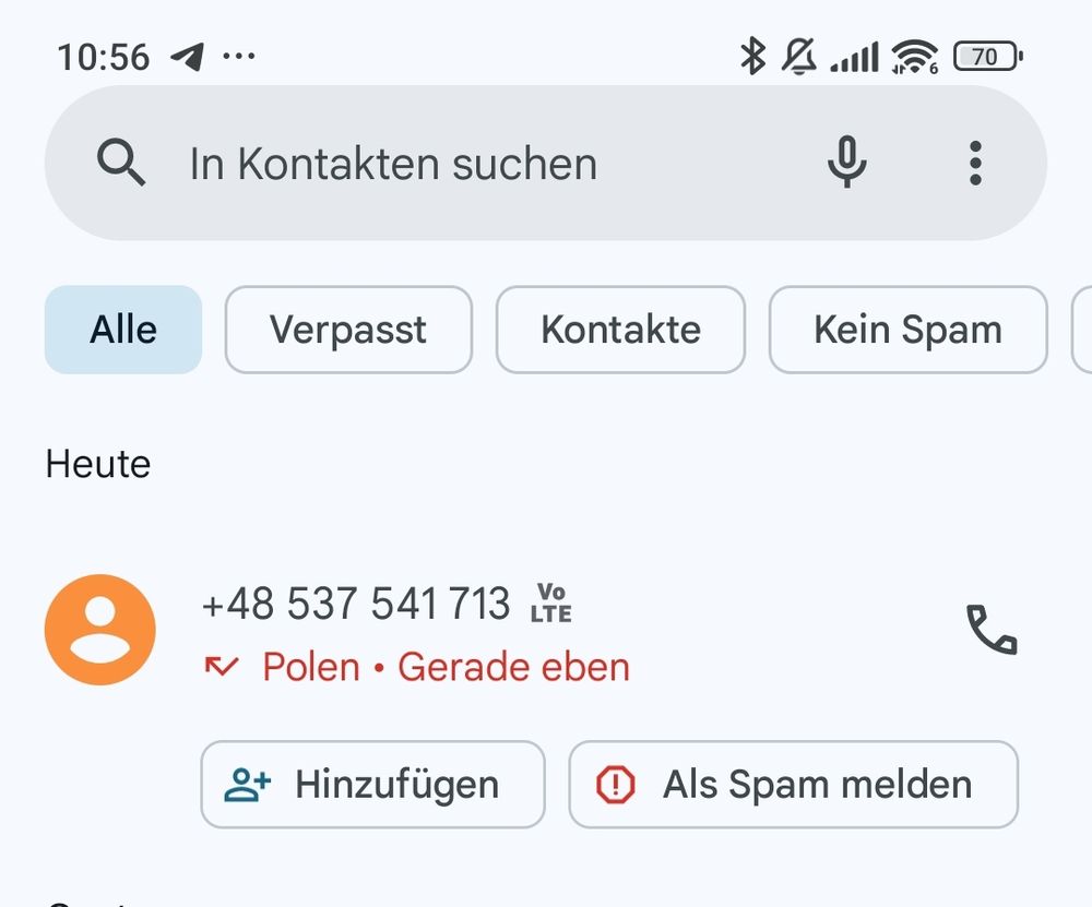 Gezeigt wird ein verpasster Anruf einer Telefonnummer aus Polen