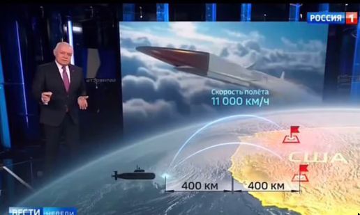 Screen from Russian State TV showing plan of nuking west coast od the USA