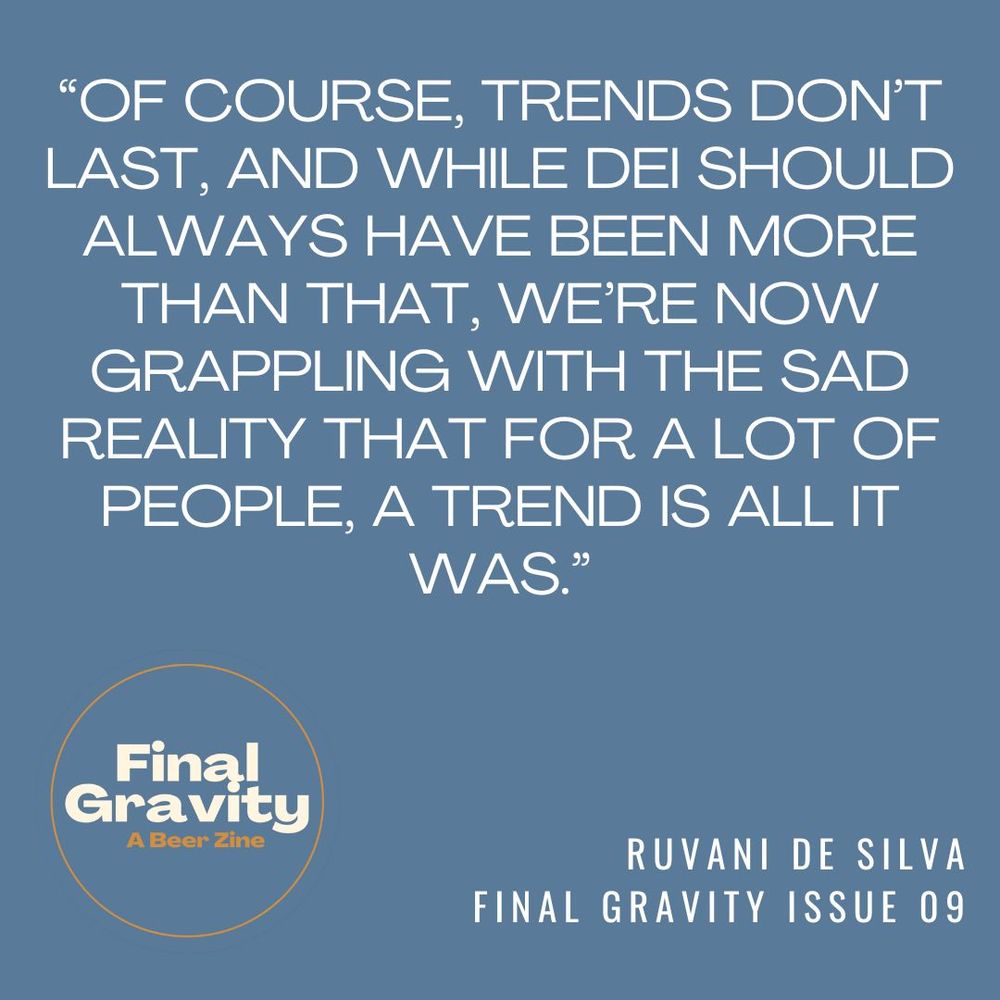 Quote graphic for Ruvani De Silva's reading: "Of course, trends don’t last, and while DEI should always have been more than that, we’re now grappling with the sad reality that for a lot of people, a trend is all it was."