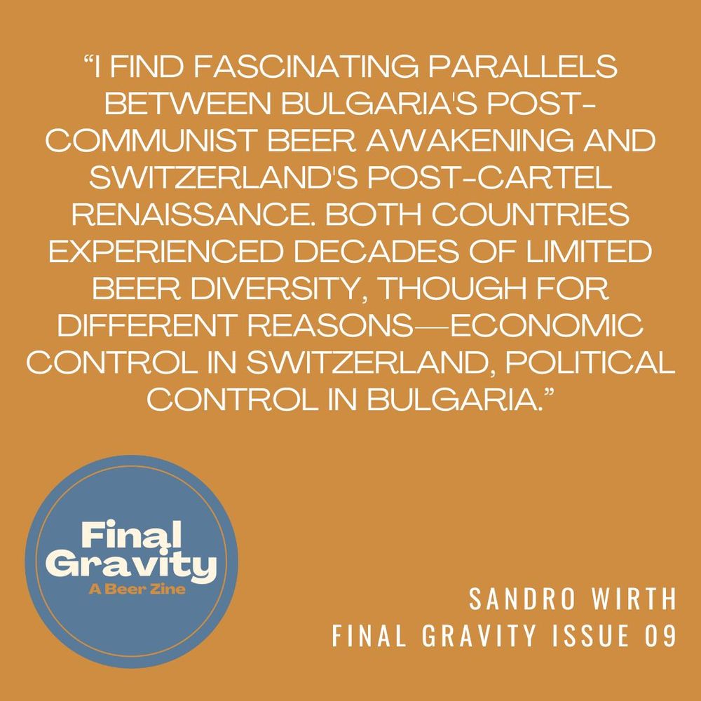 Quote graphic for Sandro Wirth reading: "I find fascinating parallels between Bulgaria's post-communist beer awakening and Switzerland's post-cartel renaissance. Both countries experienced decades of limited beer diversity, though for different reasons—economic control in Switzerland, political control in Bulgaria."