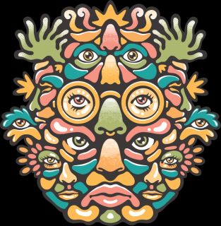 Many Faces Initiative logo showing a colorful combination of facial parts - noses, lips, eyes, etc.