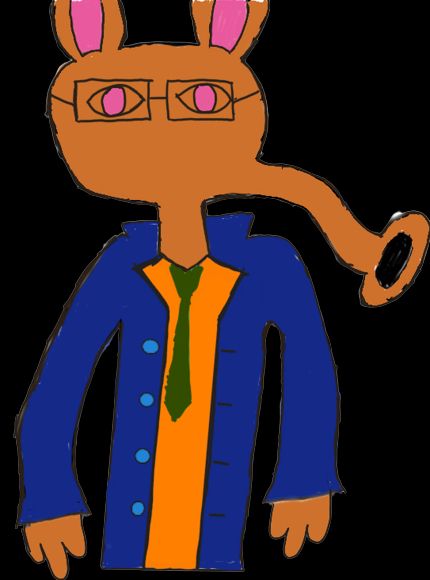 Anthro aardvark in a green tie and blue overcoat