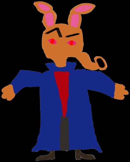 An anthropomorphic aardvark in a blue robe and red shirt and brown pants standing in a menacing pose.