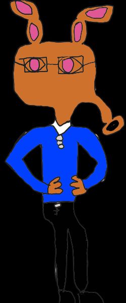 Anthro aardvark in a blue sweater and black pants