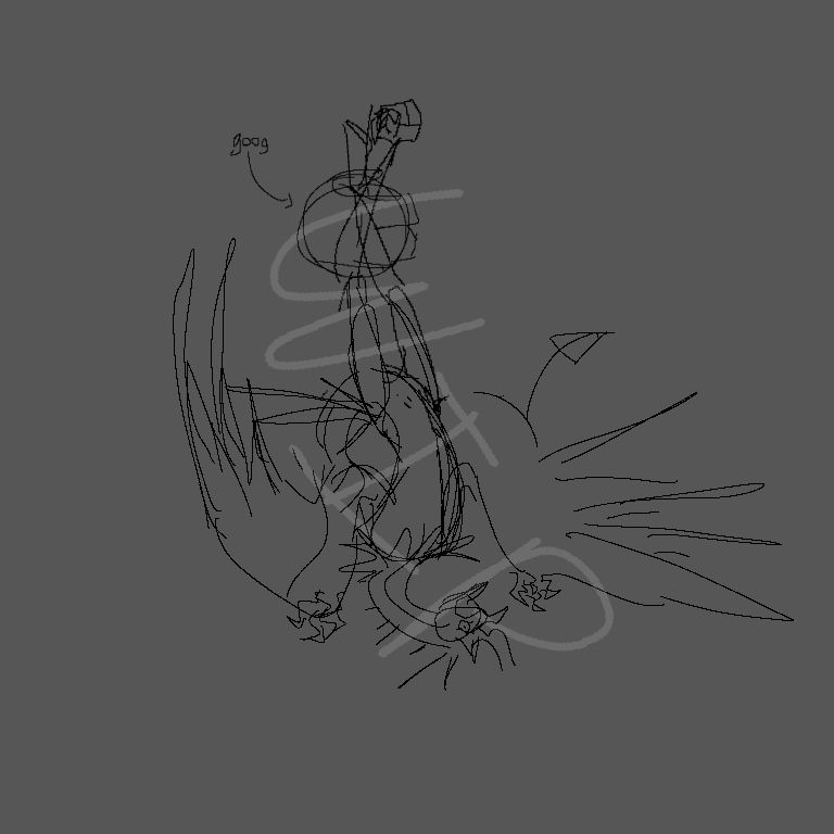 Rowen before being modified by Googles. He is being held upside down by his legs as if he were poultry by a disembodied hand labeled "goog", he is clearly in distress.