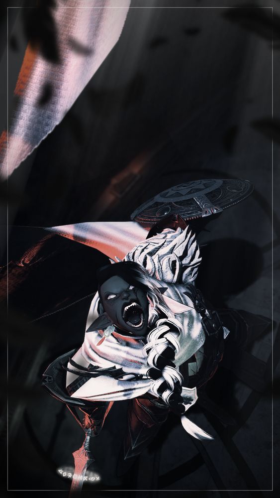 Yein screams at the sky, surrounded by black feathers.